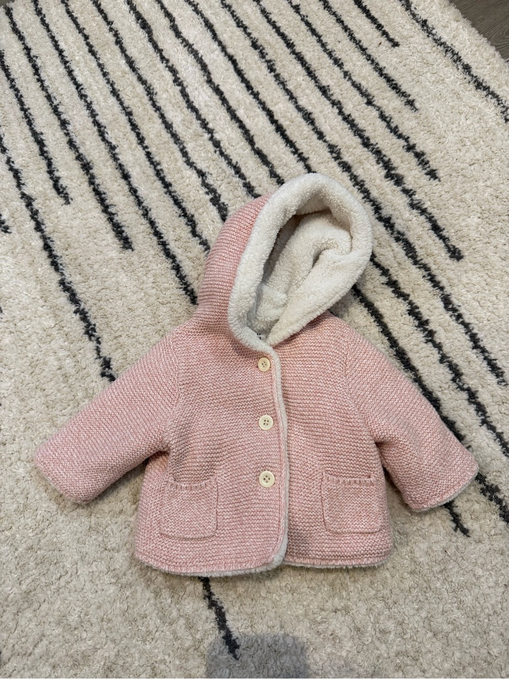 GAP Baby Pink Hooded Sherpa-Lined Coat Size 0-3m